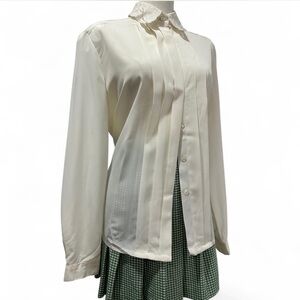 Ivory Vintage Pleated Button Down Embroidered Peter Pan Collar Size 12